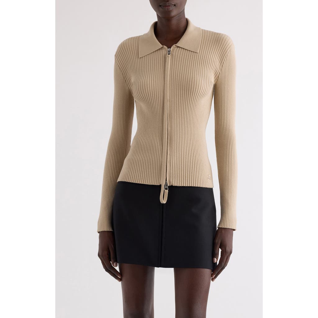 Courrèges Ribbed-knit Cardigan In Dark Sand