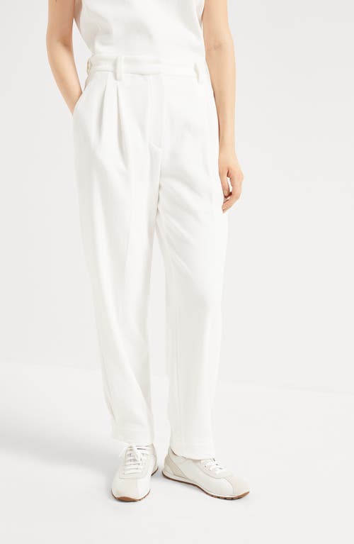 Brunello Cucinelli Women Slouchy Trousers In Viscose And Linen Fluid Twill With Moniline In White