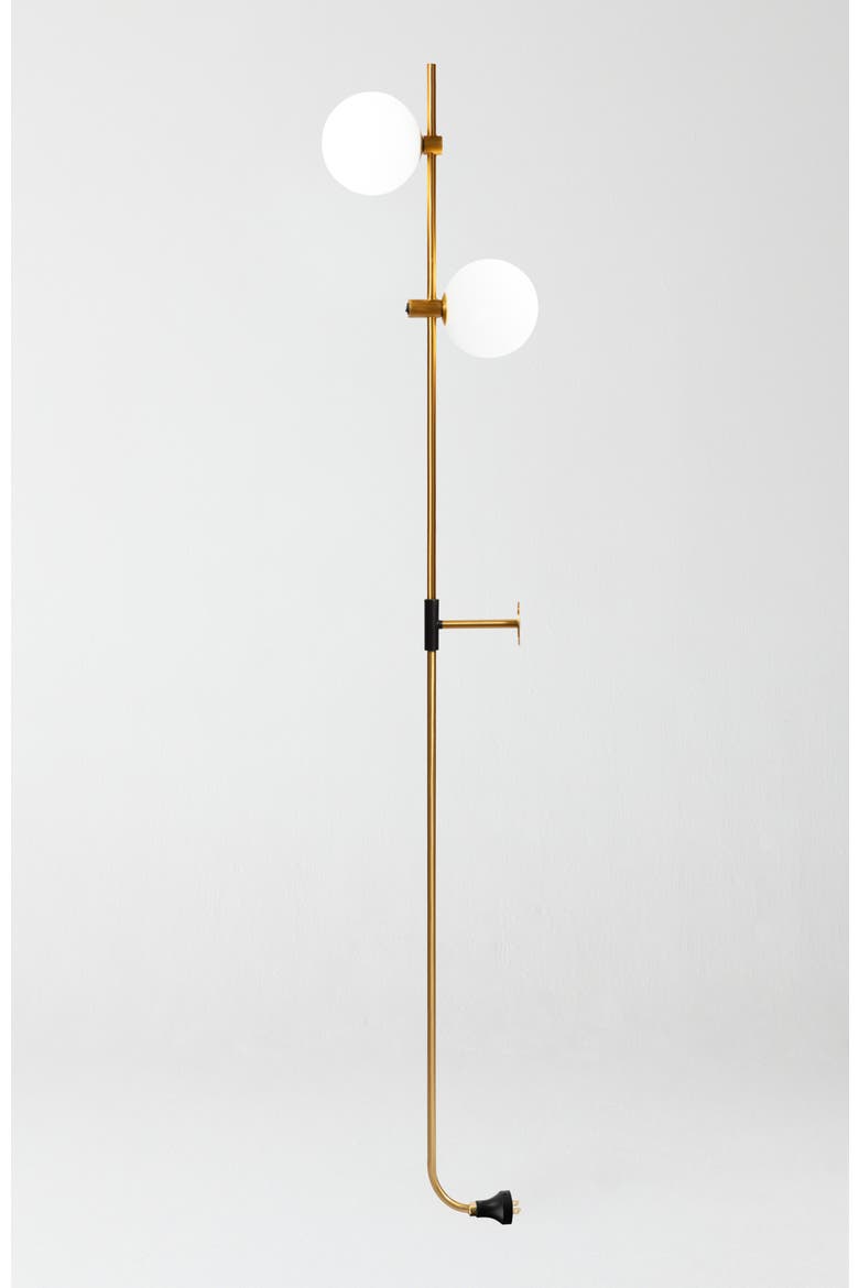Equinox 62" LED Modern Sconce Wall Lamp with Glass Globe Shades, Main, color, Antique Brass