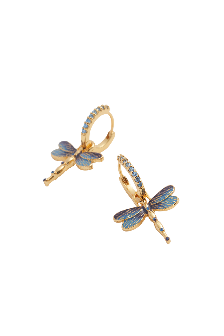 Dragonfly Crystal Earrings, Main, color, Blue & Gold