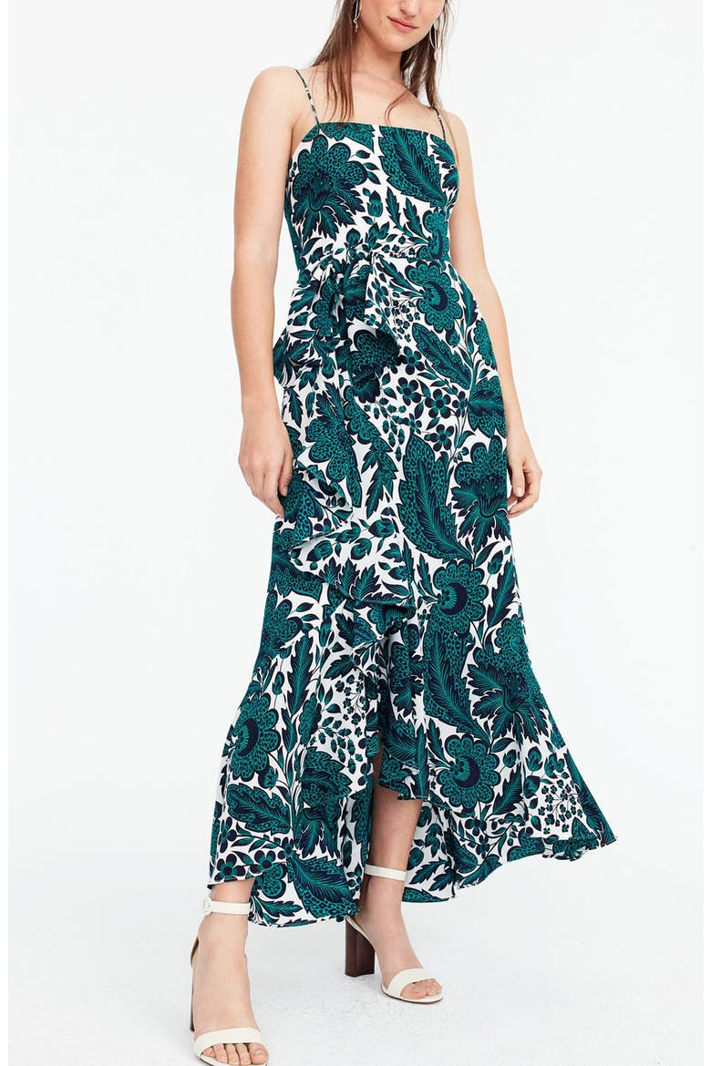 Ruffle High/Low Silk Dress, Alternate, color, NAVY GREEN