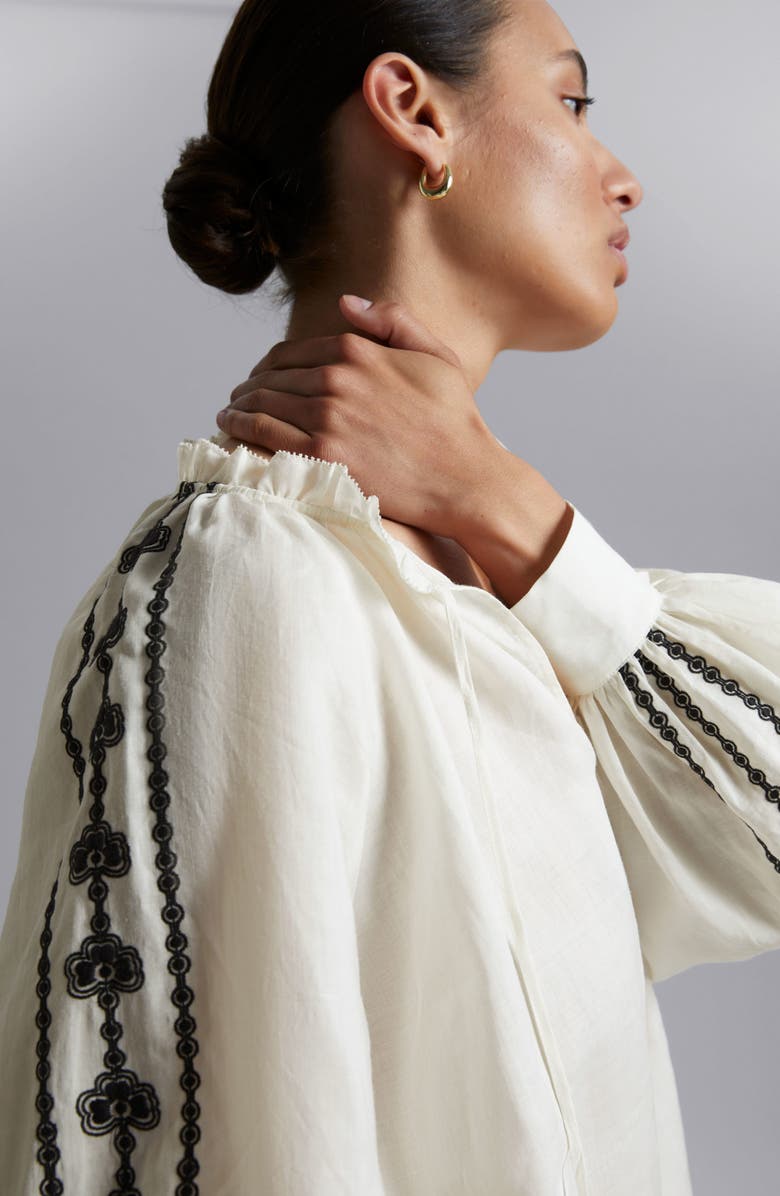 & Other Stories Embroidered Balloon Sleeve Top, Alternate, color, White