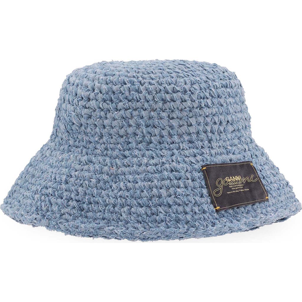 Ganni Hand-knit Denim Bucket Hat In Purple