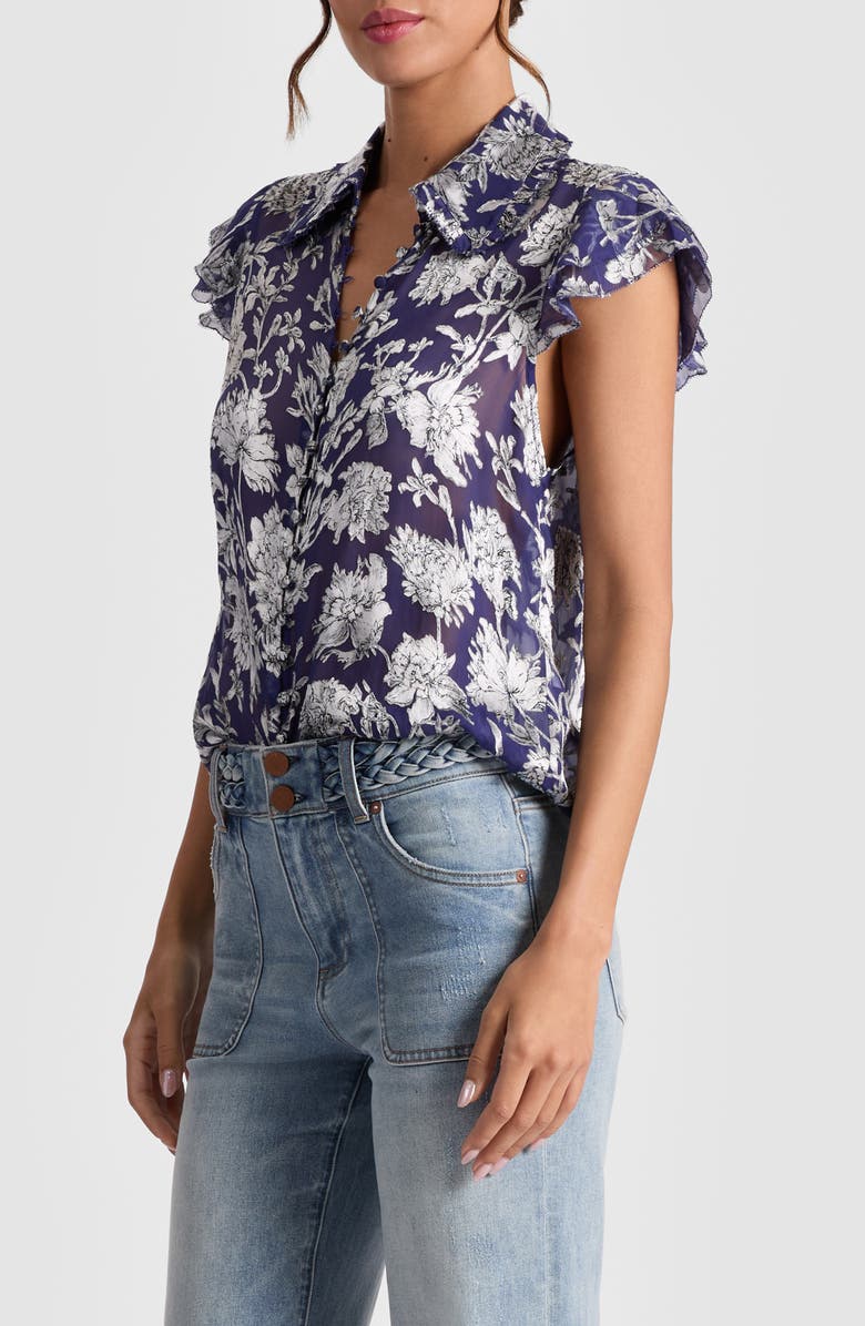 Alice + Olivia Layered Ruffle Sleeve Shirt, Alternate, color, Blooming Wild Indigo