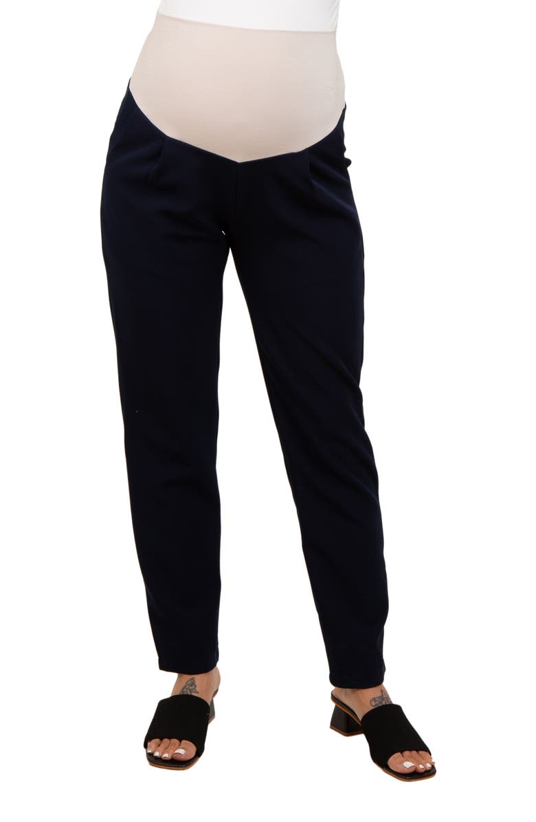 PinkBlush Pleated Relax Fit Maternity Pants, Alternate, color, Navy Blue
