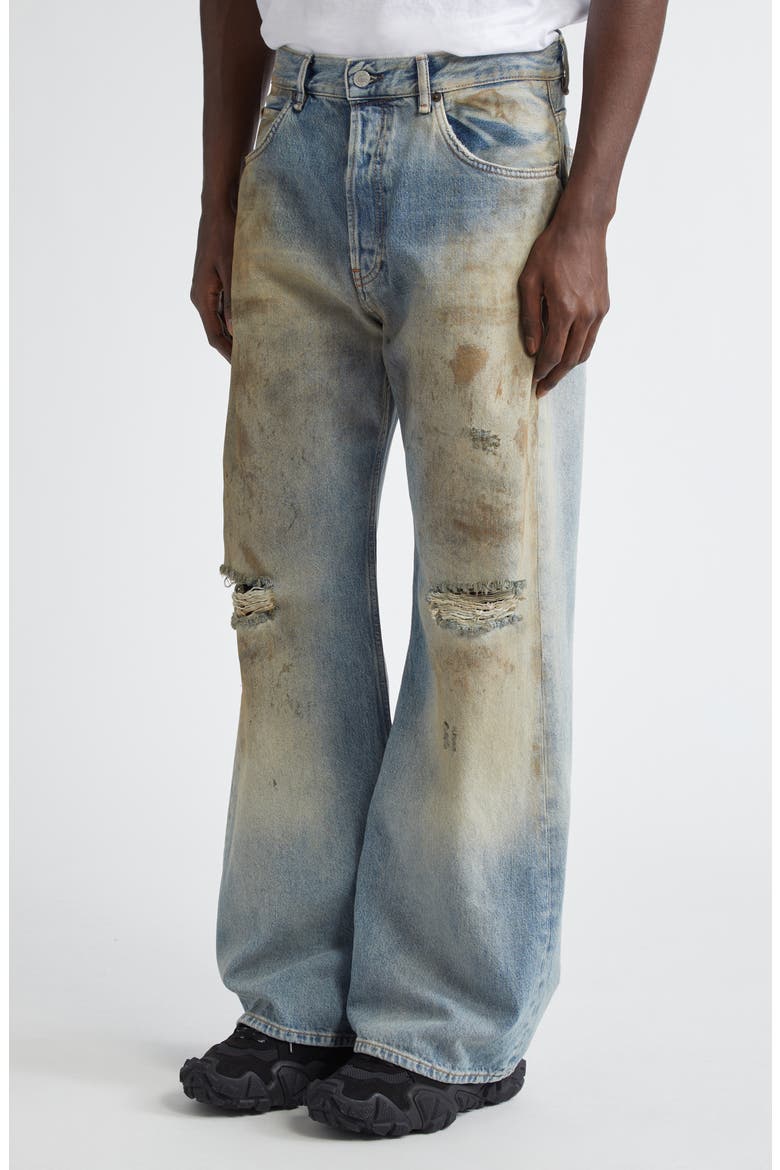 2021 Penicillin Distressed Loose Fit Wide Leg Jeans, Alternate, color, MID BLUE