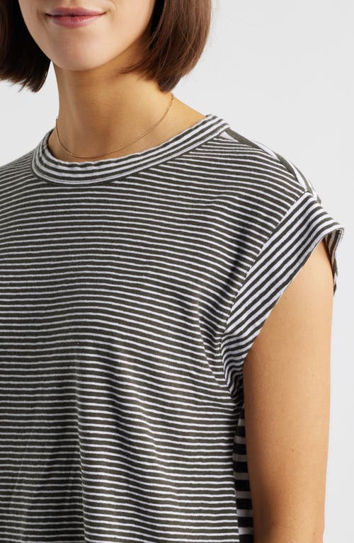 Madewell Stripe Boxy Cotton & Linen Muscle T-shirt In Dark Suplus Stripe