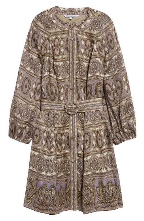 Veronica Beard Kumar Linen Silk Printed Shirt Dress In Stone Khaki Multi