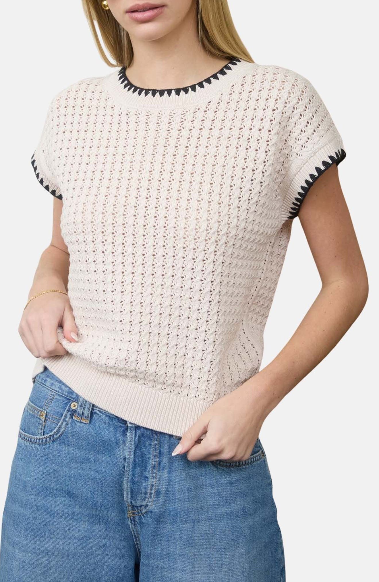 Open Knit Short Sleeve Sweater - image 5