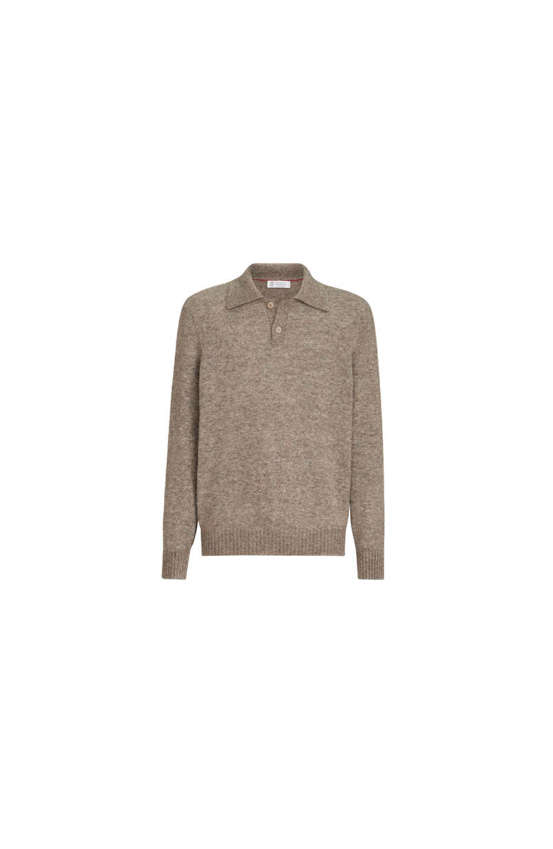 Brunello Cucinelli Alpaca, cashmere and wool knit polo, Alternate, color, Medium Grey
