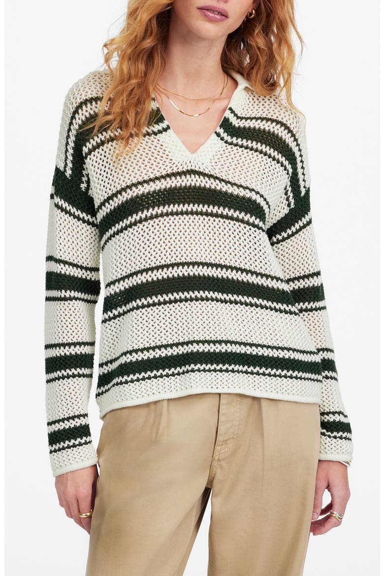 Stripe Johnny Collar Open Stitch Sweater, Main, color, SUMMIT GREEN STRIPE