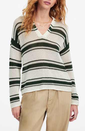 Madewell Stripe Johnny Collar Open Stitch Sweater