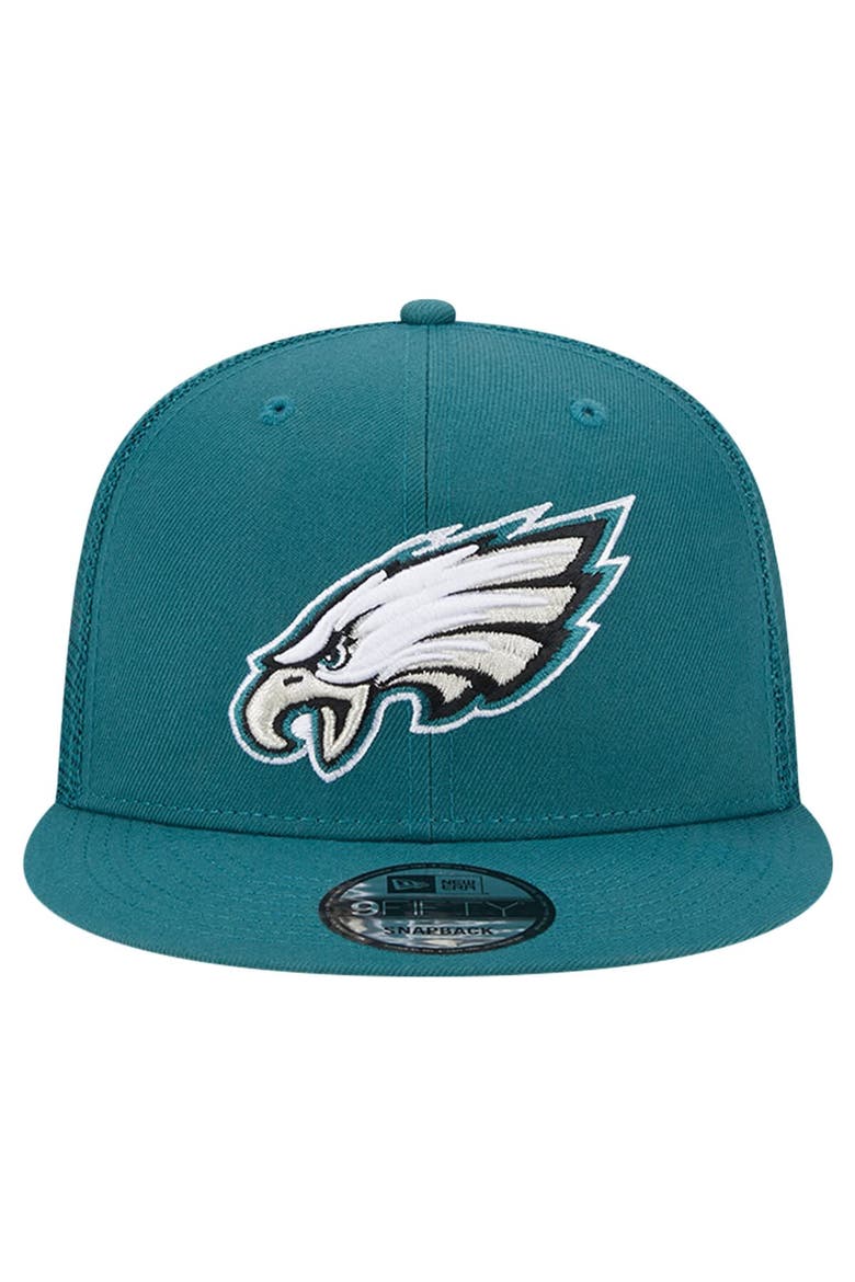 Men's New Era Midnight Green Philadelphia Eagles Main Trucker 9FIFTY Snapback Hat, Alternate, color, Green