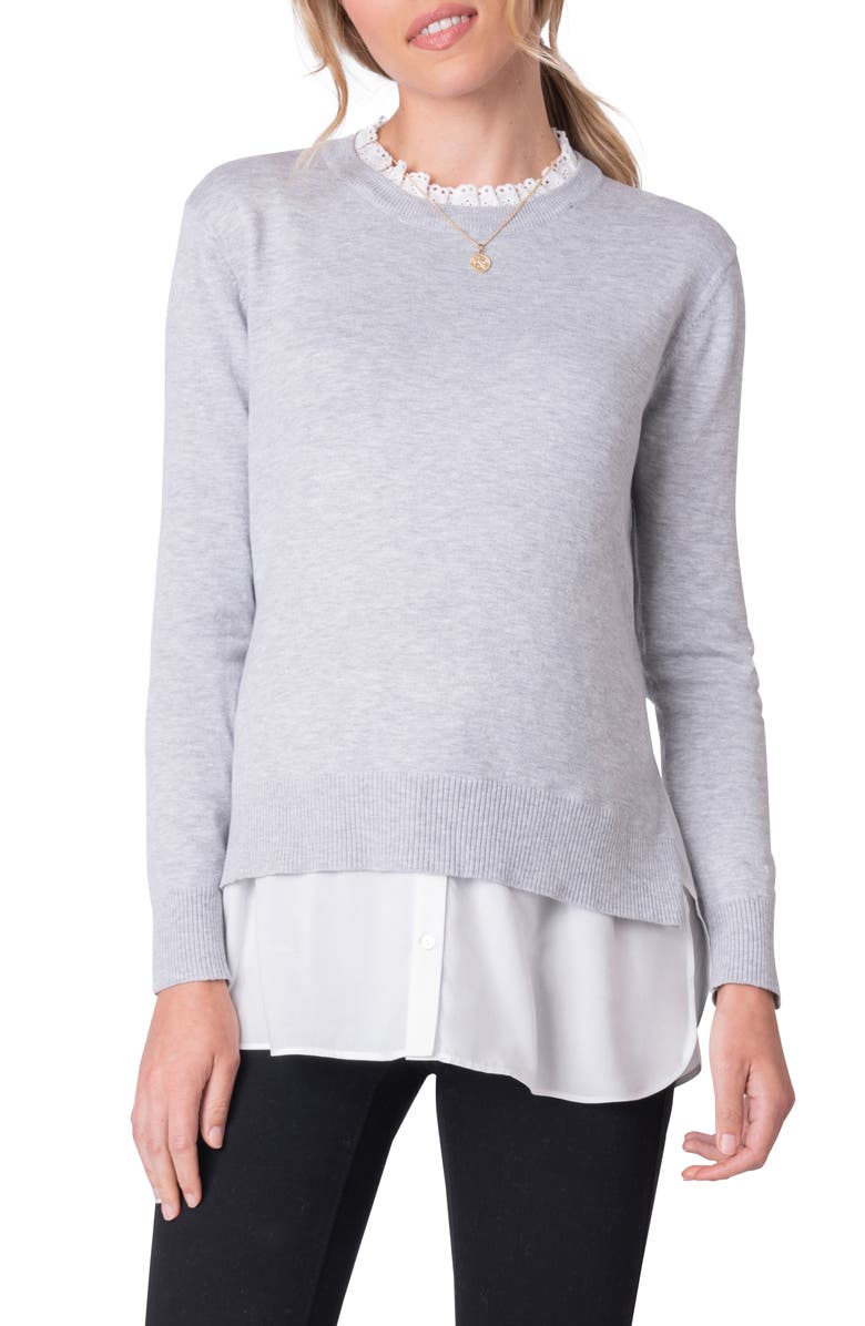 Seraphine Layered Lace Trim Maternity/Nursing Sweater, Main, color, 