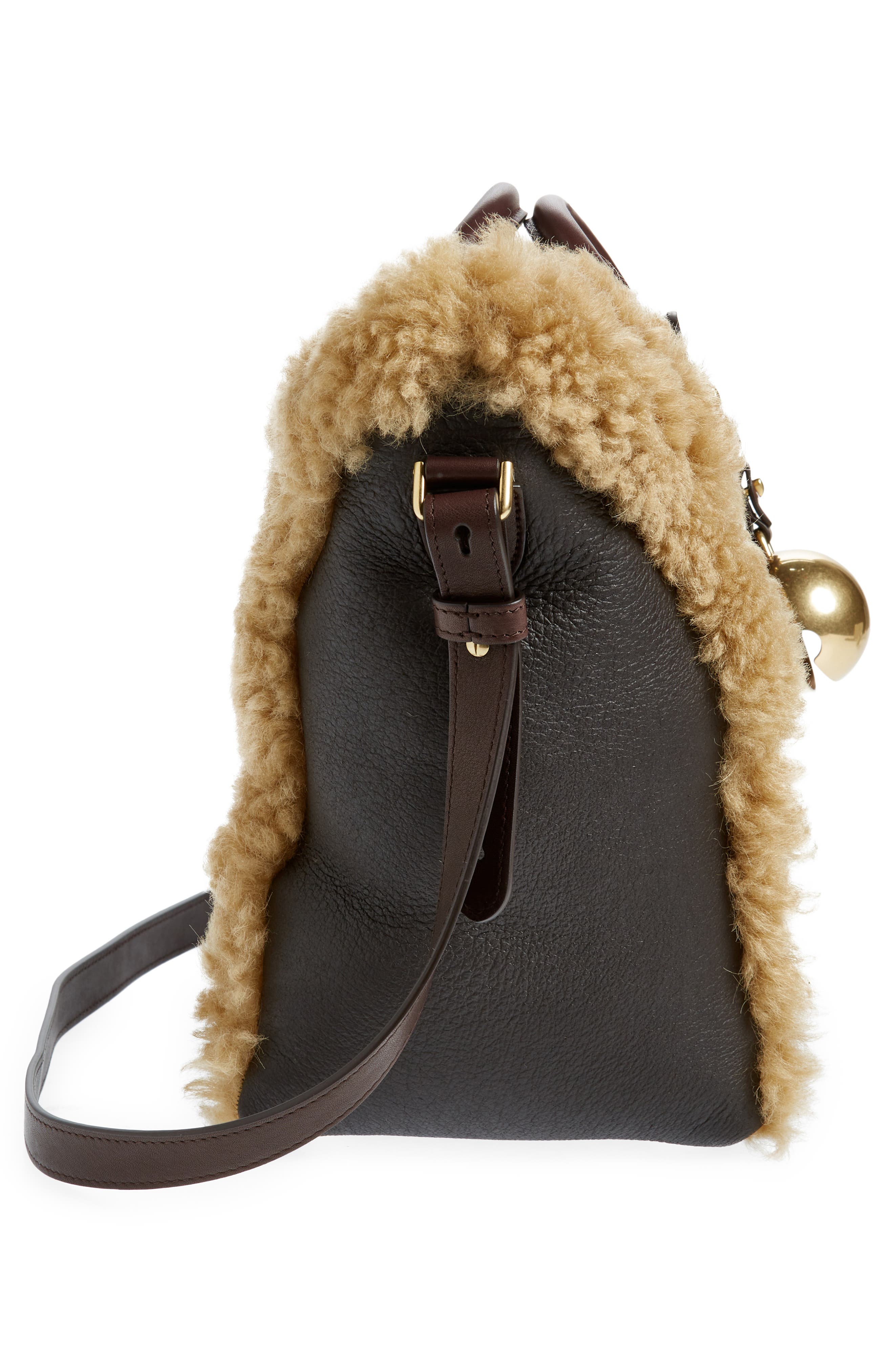 Burberry Small Shield Leather & Genuine Shearling Tote, Alternate, color, 