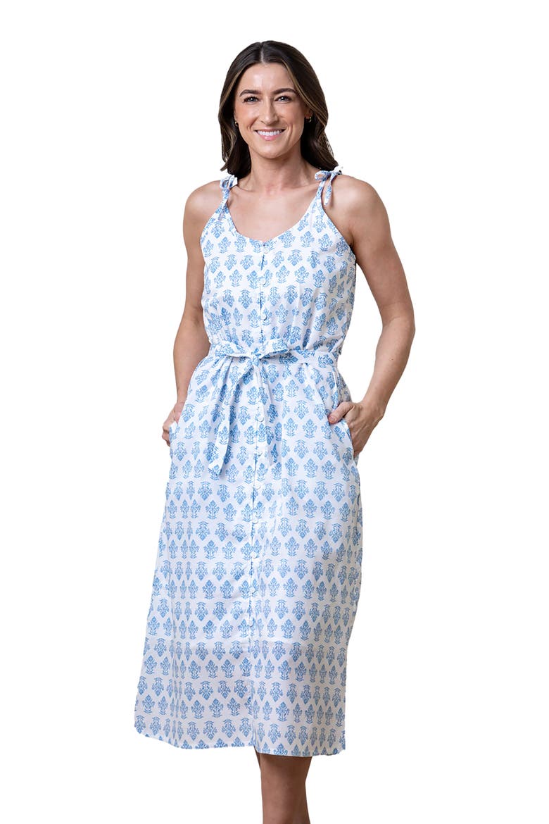 Women's Organic Button Front Sundress, Main, color, Riviera Woodblock Floral