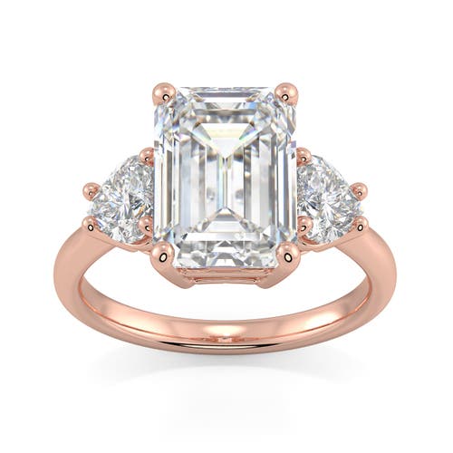 Bliss Diamond Certified 4 1/2ct Emerald & Heart 3-stone Diamond Ring 14k Gold Lab Grown In 14k White Gold