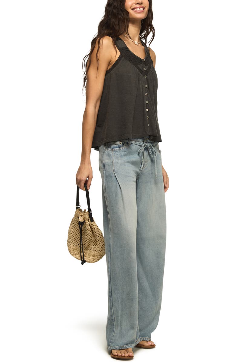 Lucky Brand Lace Trim Sleeveless Cotton Blend Top, Alternate, color, Raven