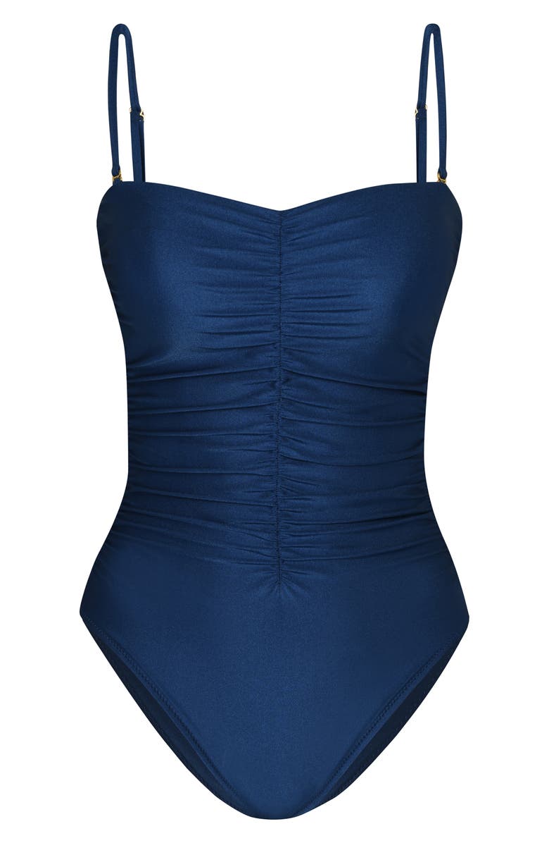 L'AGENCE Aubrey Ruched Shimmer One-Piece Swimsuit, Alternate, color, Monaco Blue
