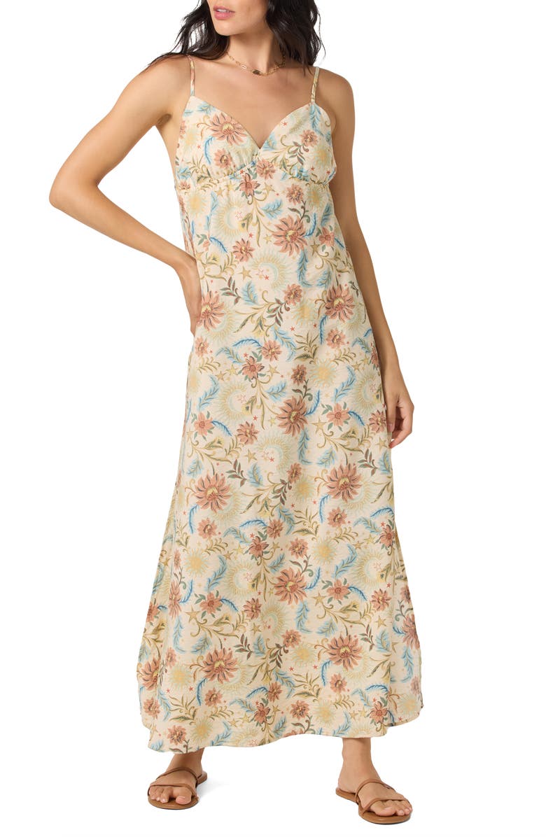 O'Neill Althea Lunar Print Sleeveless Maxi Dress, Main, color, Tapioca