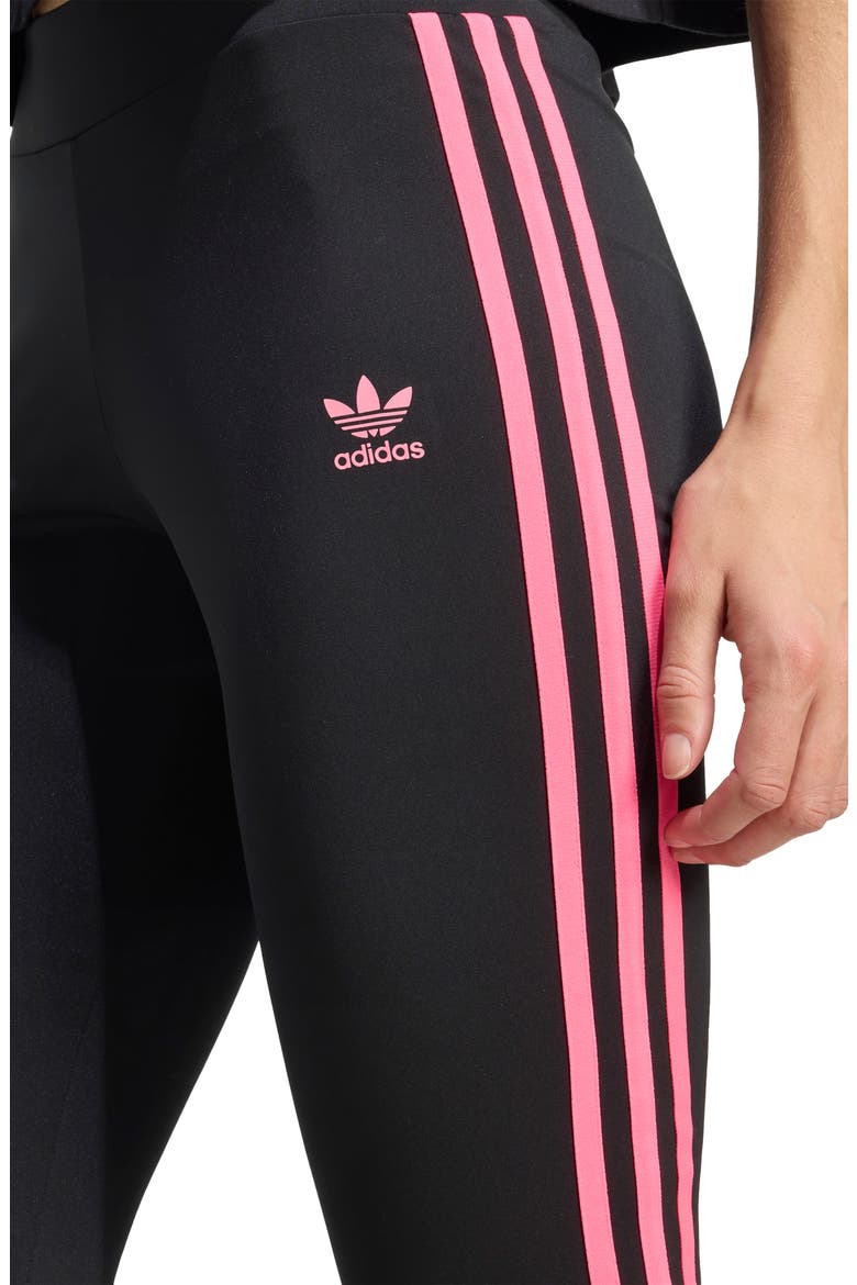 3-Stripes Flare Leggings, Alternate, color, BLACK/ LUCID PINK