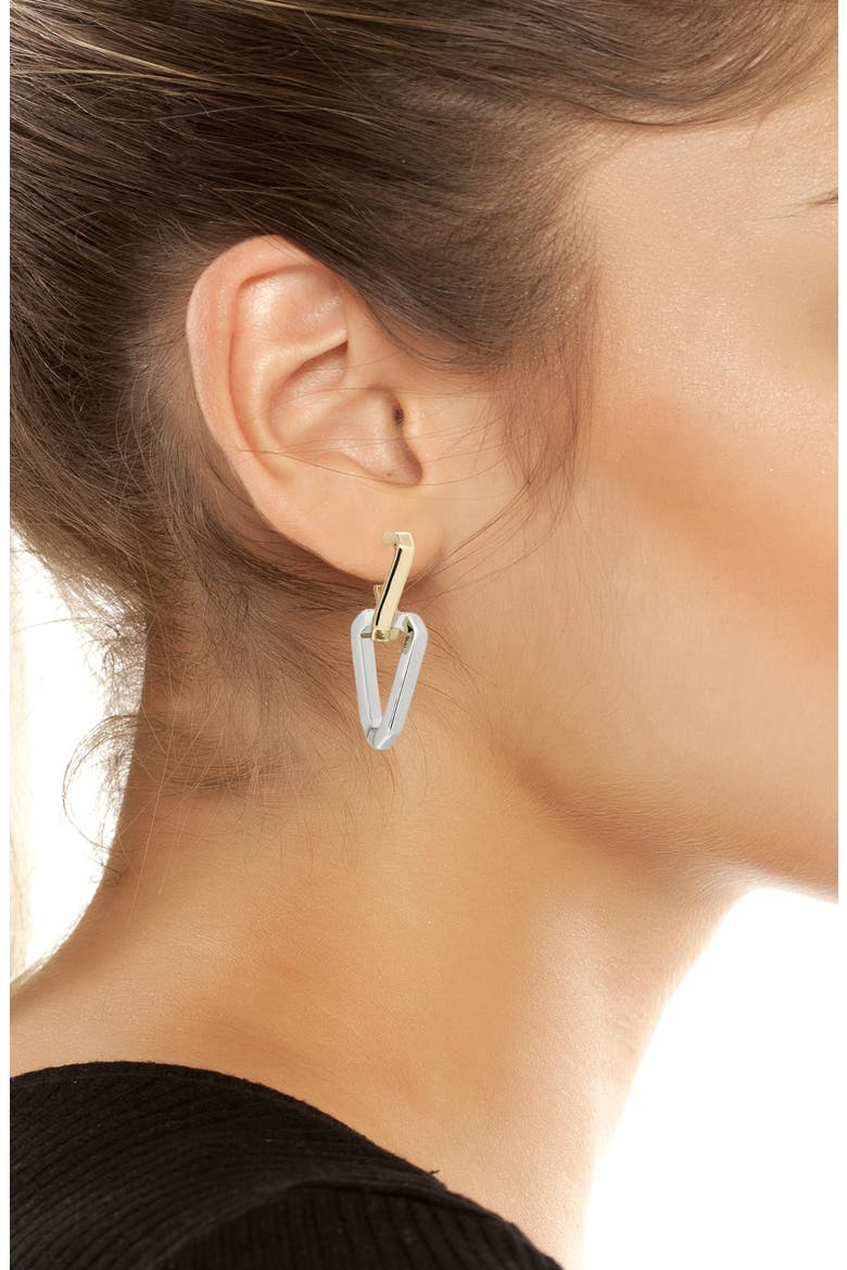 Double Hex Drop Earrings, Alternate, color, GOLD/ RHODIUM