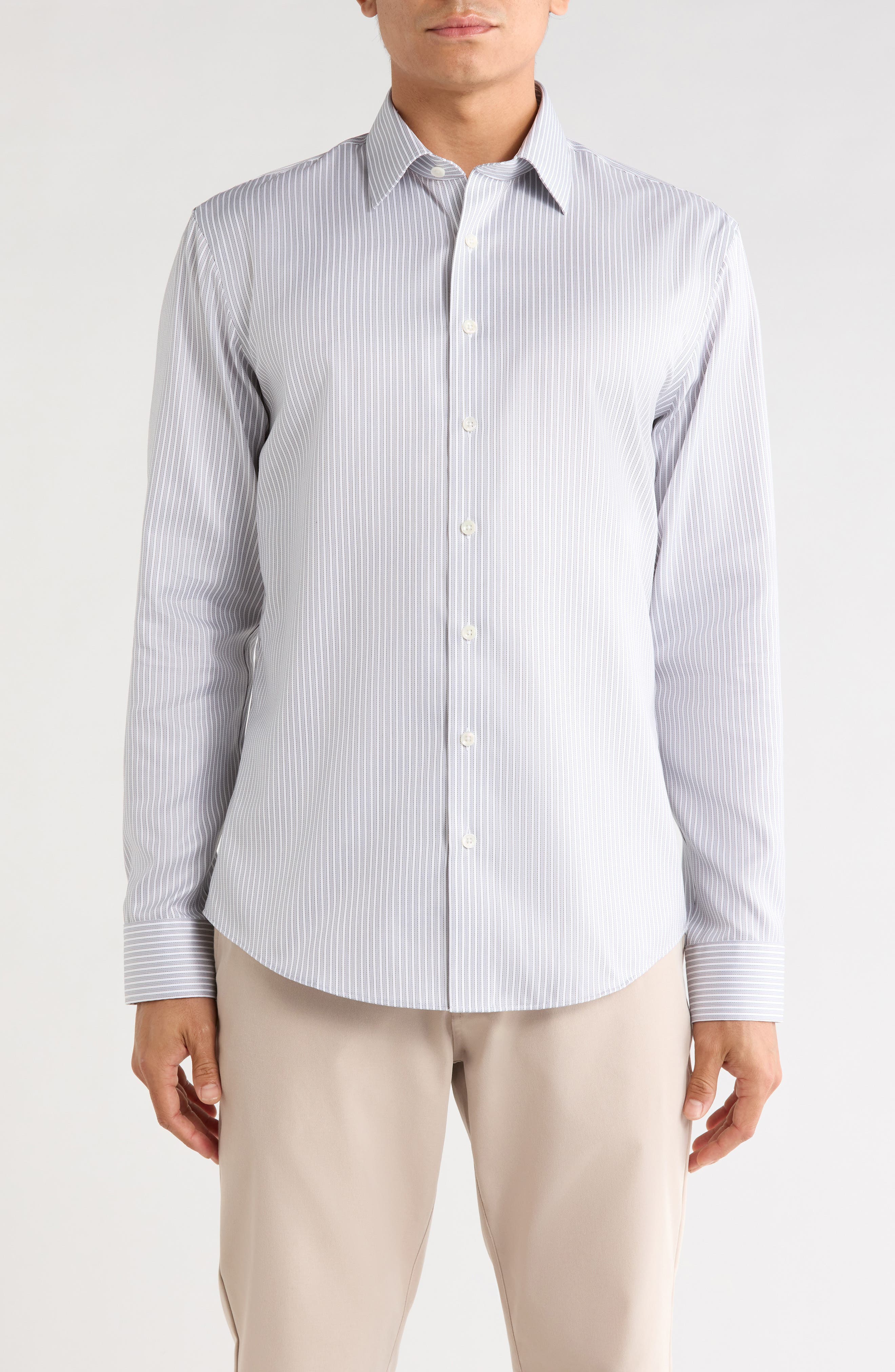 Trim Fit Striped Button Up Shirt
