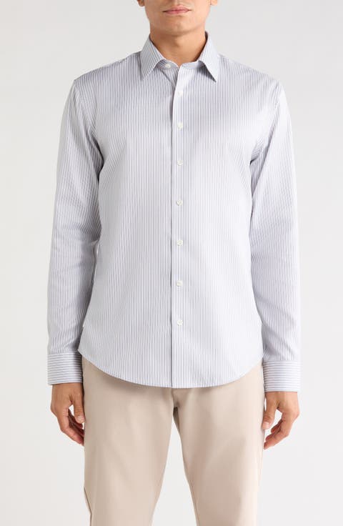 Trim Fit Striped Button Up Shirt