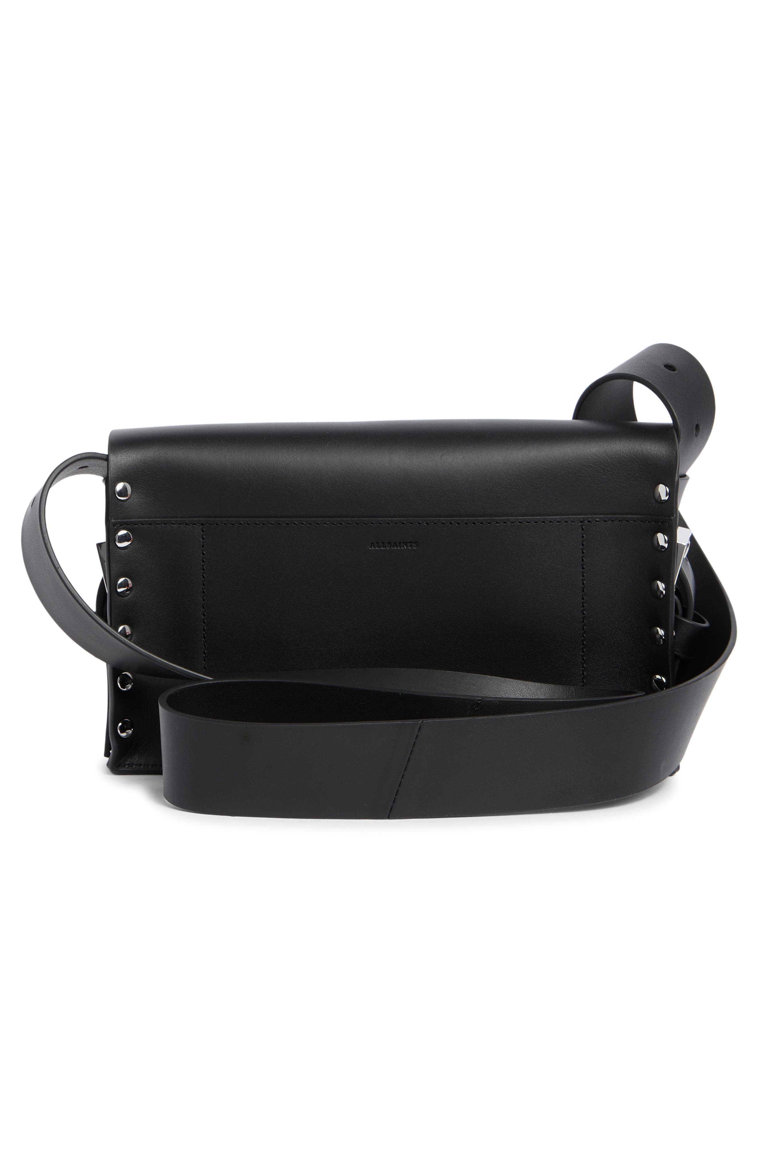 AllSaints Miro Leather Satchel, Alternate, color, Black