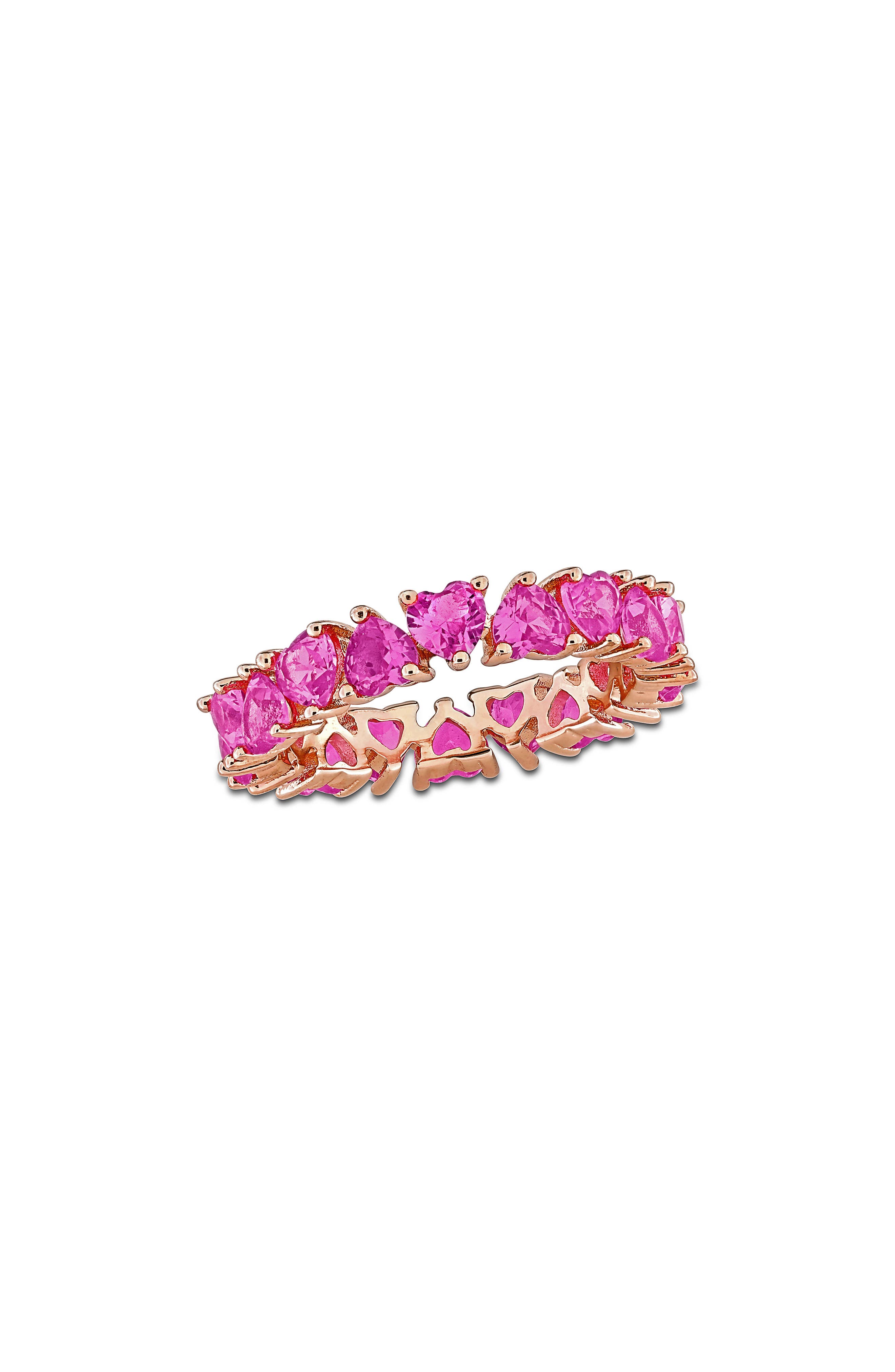 DELMAR Lab Grown Pink Sapphire Heart Eternity Ring