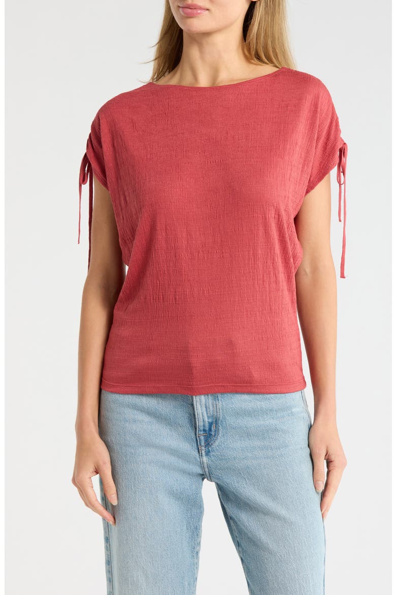 Ruched Shoulder Textured Knit Top, Main, color, WASHED RED