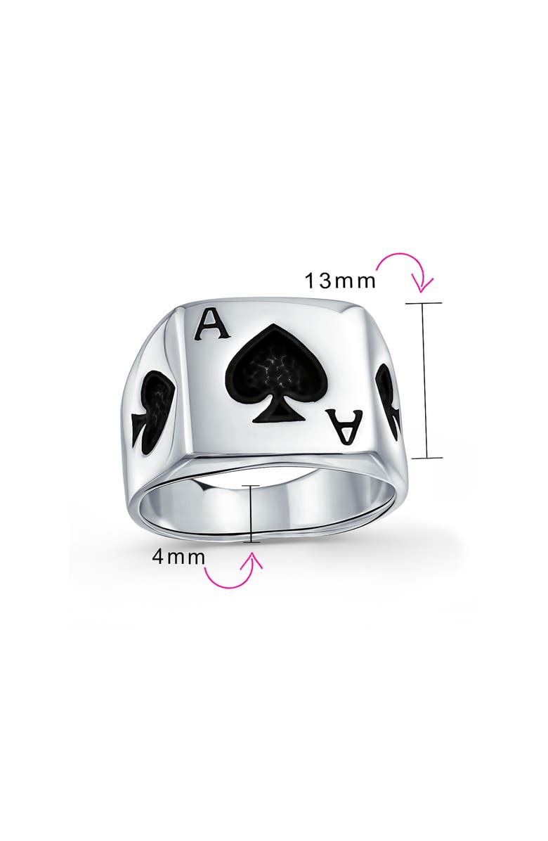 BLING JEWELRY Men's Sterling Silver Gambler Ace of Spades Signet Ring, Alternate, color, Silver