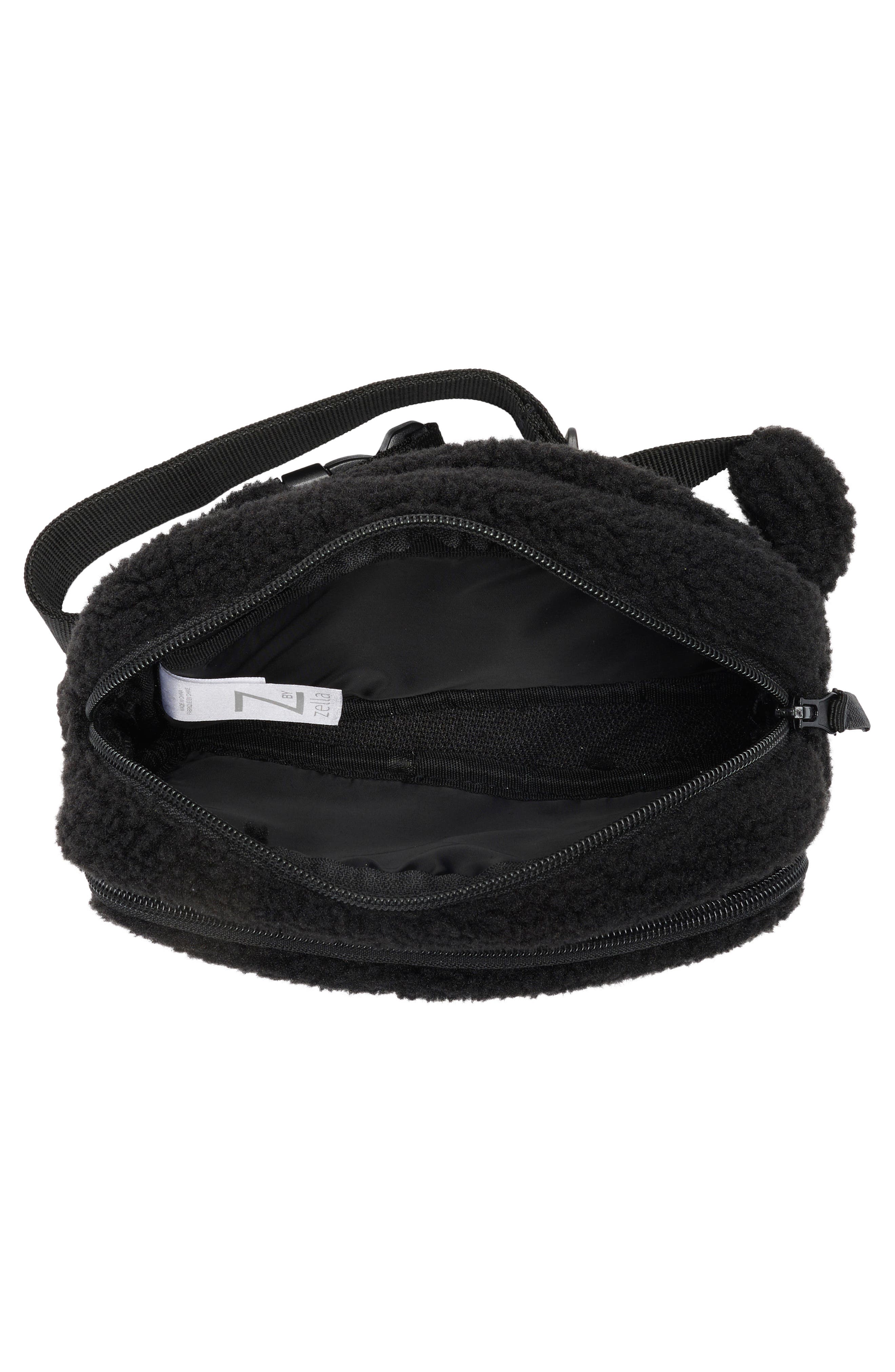 Z by Zella Faux Shearling Belt Bag, Alternate, color, Black