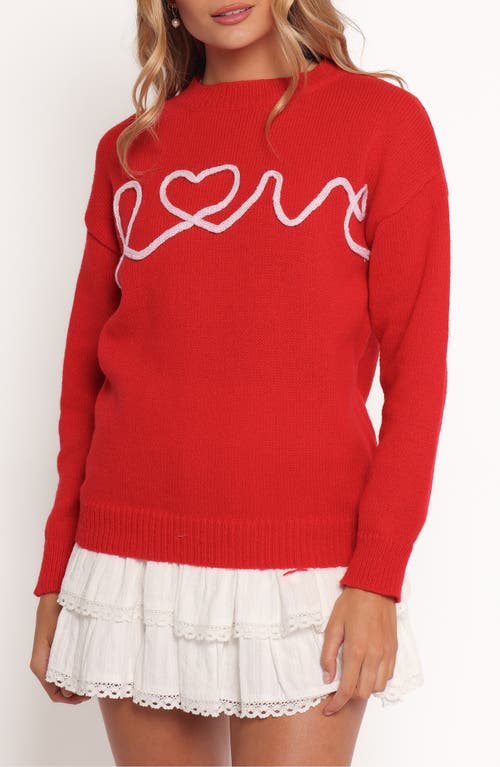 Petal And Pup Petal & Pup Love Embroidered Graphic Crewneck Sweater In Red