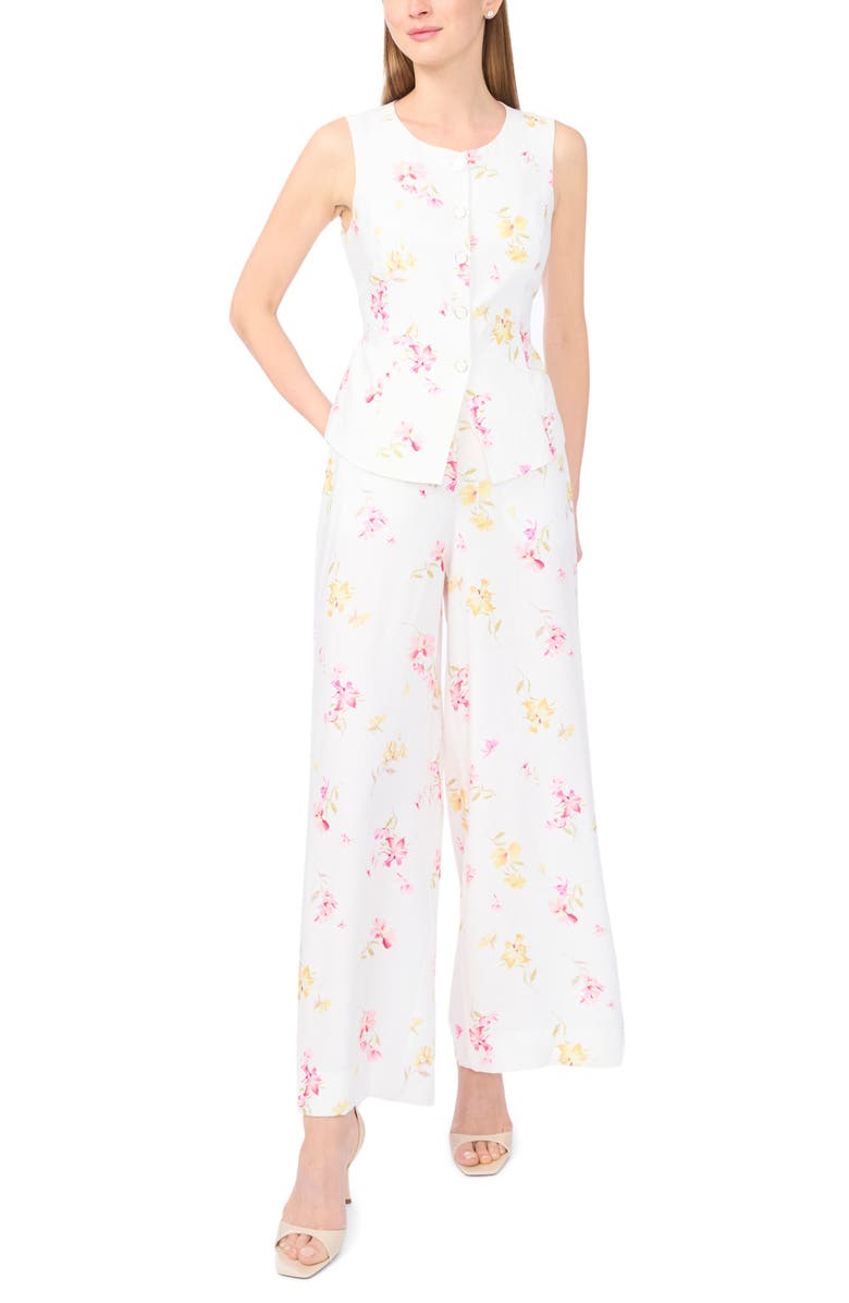 Vince Camuto Floral Wide Leg Pants, Alternate, color, Lemon Cream