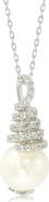 SUZY LEVIAN Sterling Silver CZ Pave 10mm Cultured Freshwater Pearl Pendant Necklace