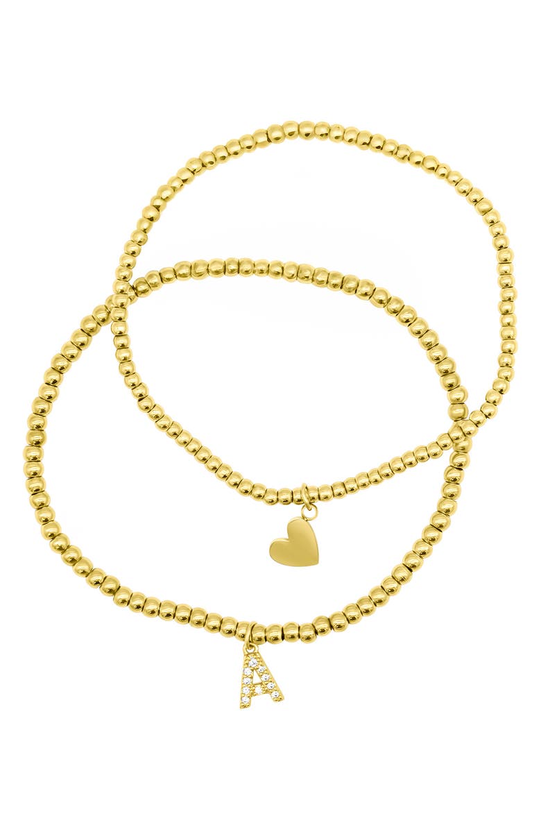 Adornia Initial & Heart 2-Pack Stretch Bracelets, Main, color, Gold-A