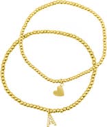 Adornia Initial & Heart 2-Pack Stretch Bracelets