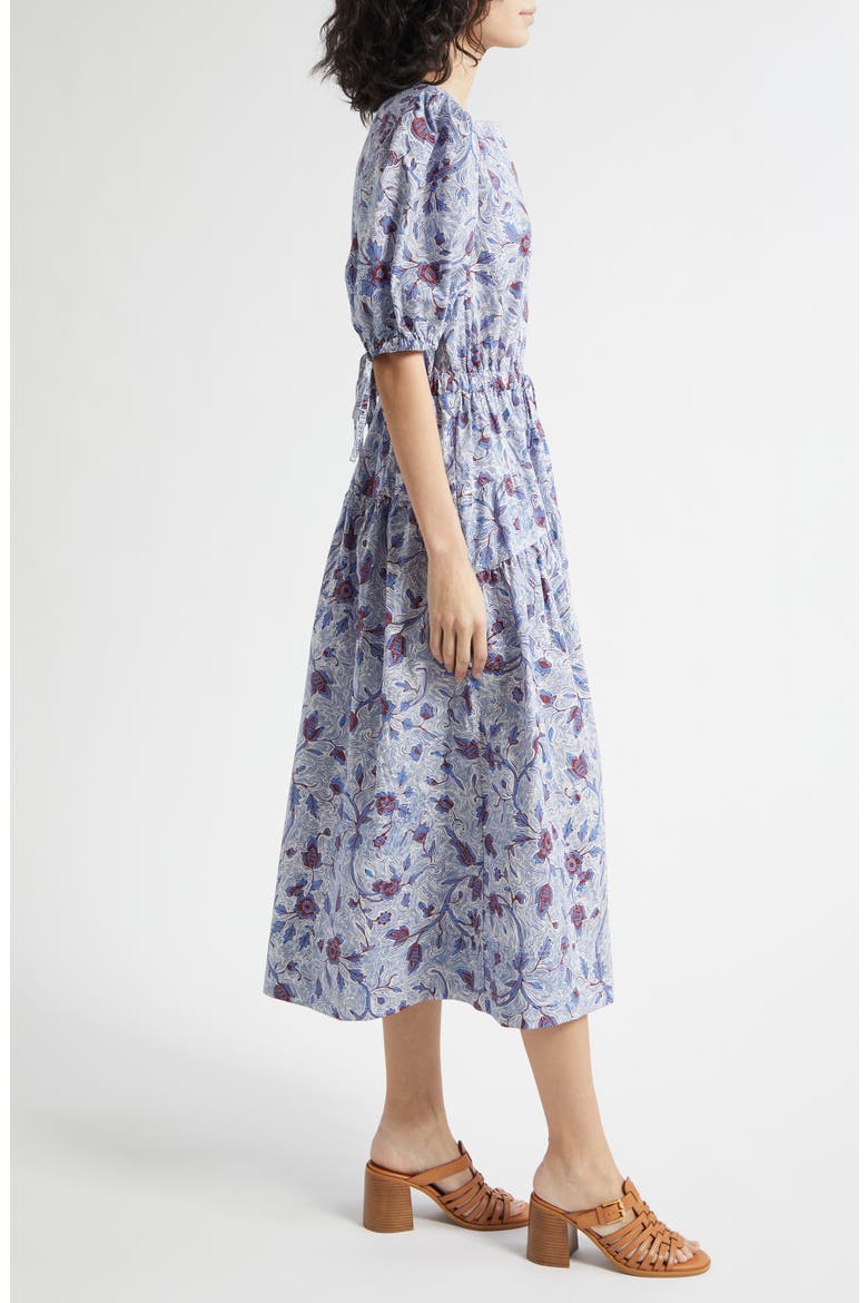 Adriana Floral Print Midi Dress, Alternate, color, GARDENIA