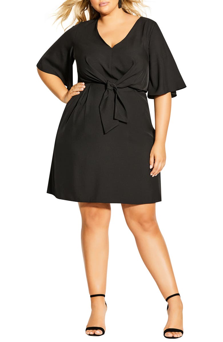 City Chic Knot Front Fit & Flare Dress, Main, color, 