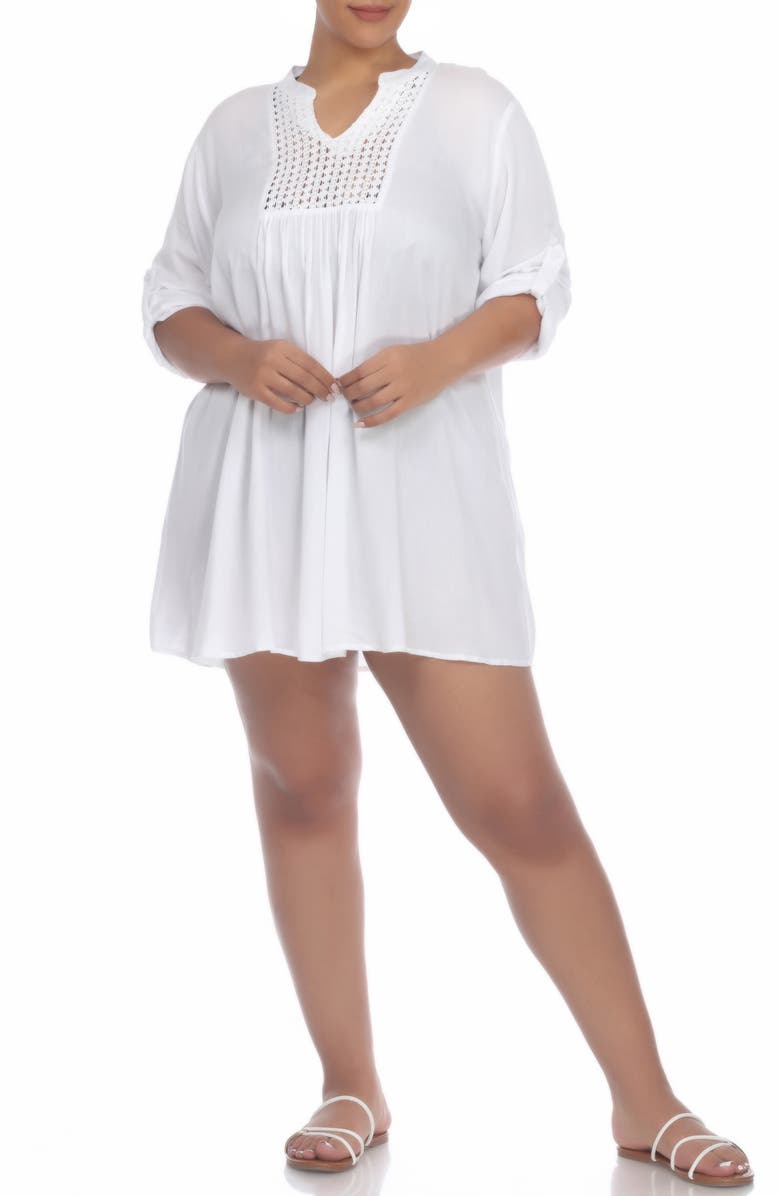 BOHO ME Crochet Trim Cover-Up Dress, Alternate, color, White