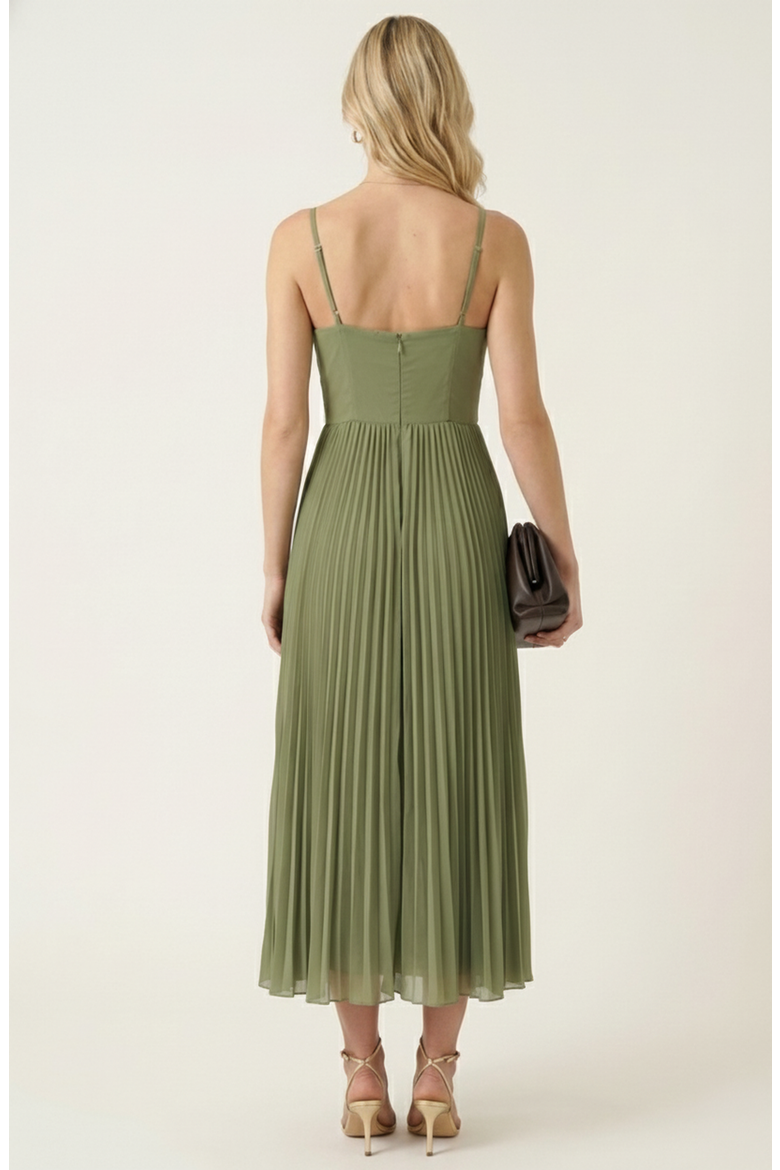 Pleated Bustier Bodice Midi Dress, Alternate, color, Sage Green