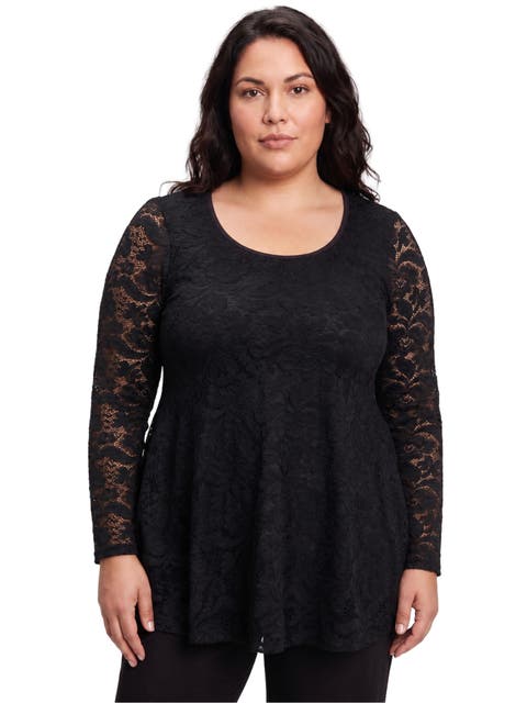 Elevate Curvy Lace Long Sleeve Scoop Neck Tunic Top