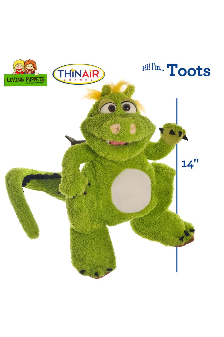 Toots The Green Dragon 14 Inch Plush Hand Puppet, Handmade, Moving, Alternate, color, Green