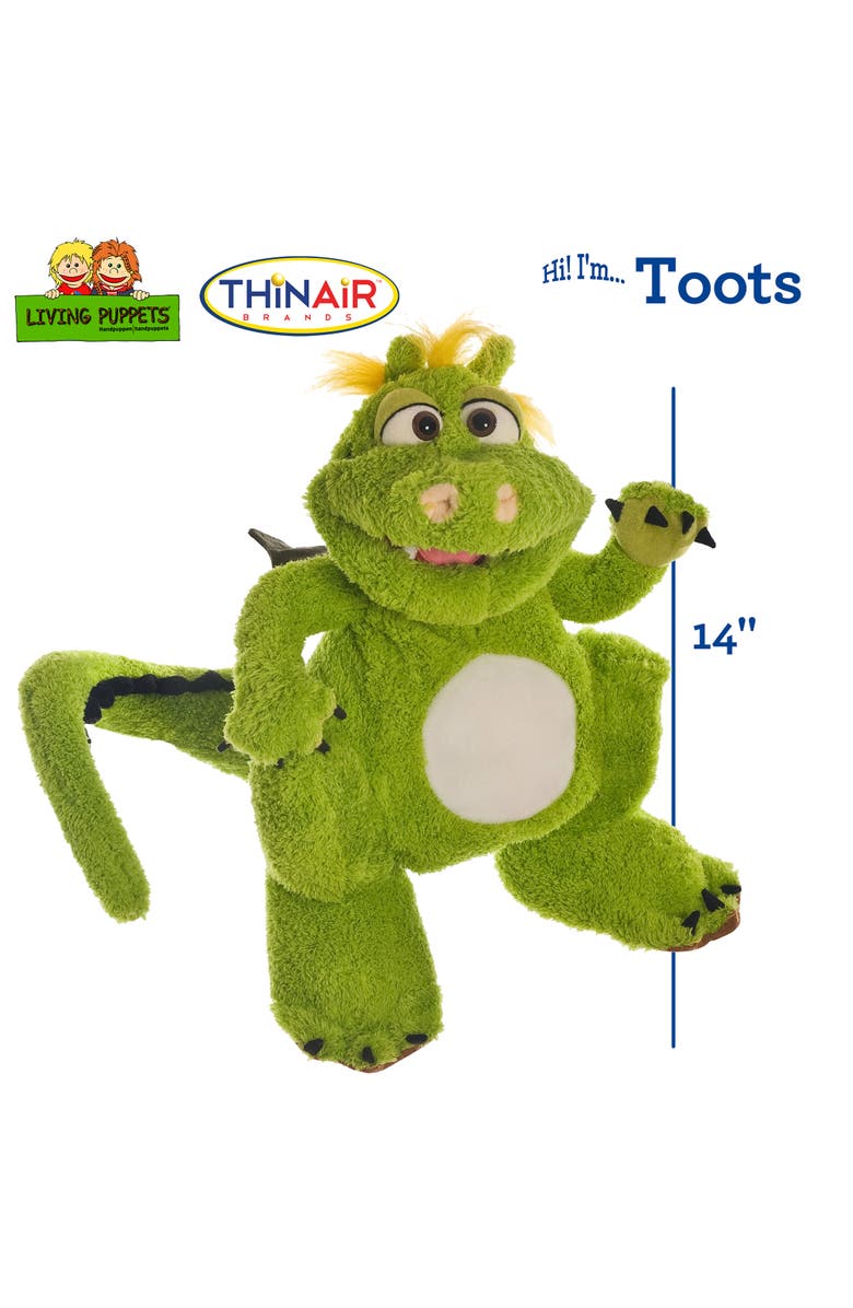Living Puppets Toots The Green Dragon 14 Inch Plush Hand Puppet, Handmade, Moving, Alternate, color, Green