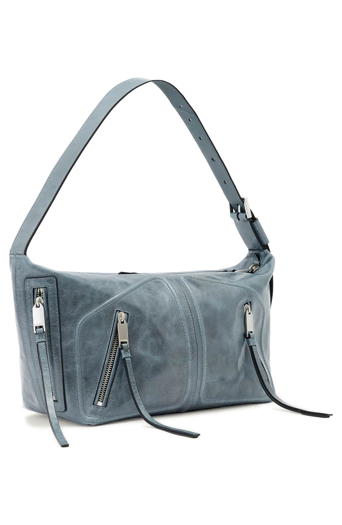 AllSaints Jean Ray Leather Shoulder Bag, Alternate, color, Cement Blue