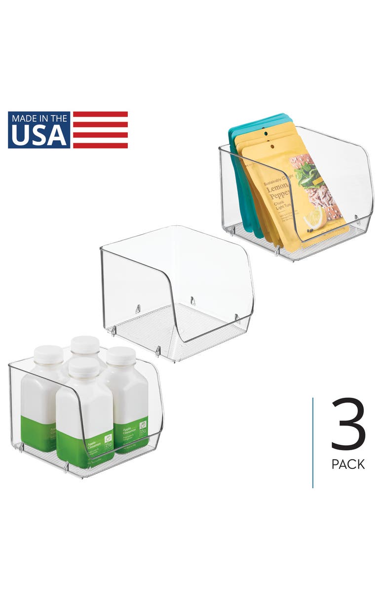 iDesign Stackable Open-Front Storage Bin, Set of 3, Clear, Made in USA, Alternate, color, Clear