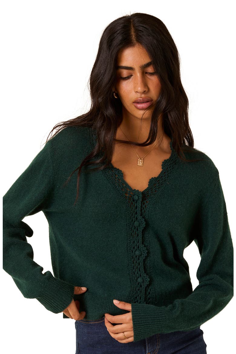 Open Knit Trim Cardigan, Alternate, color, GREEN