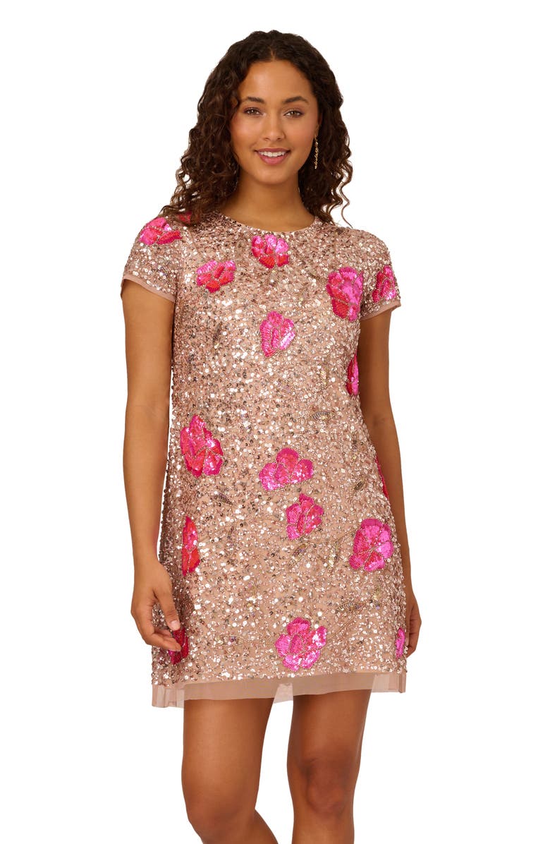 adrianna papell beaded shift dress Sleeveless Beaded Blouson Midi Dress In Midnight Multi main image 1