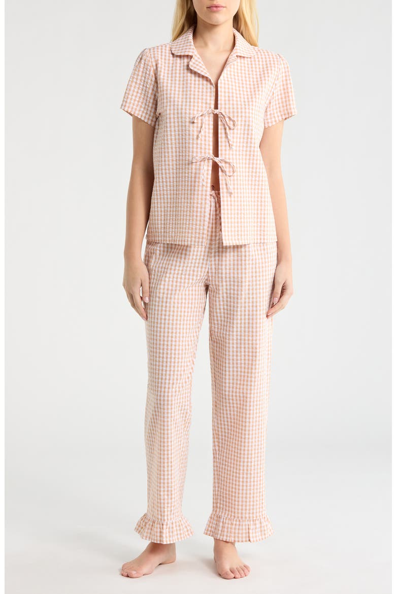 Gingham Seersucker Pajamas, Main, color, TAN COMBO